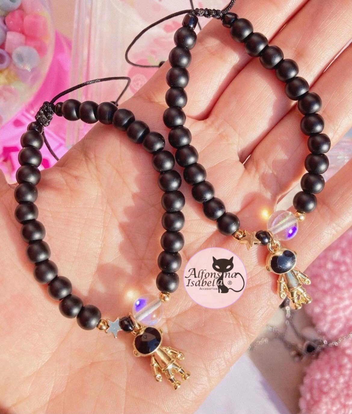 Pulseras Cristal Astronautas Dorados 💕